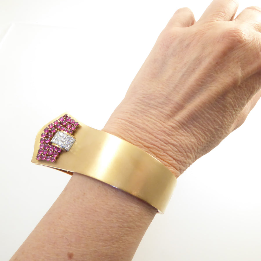 Retro gold diamond ruby bracelet