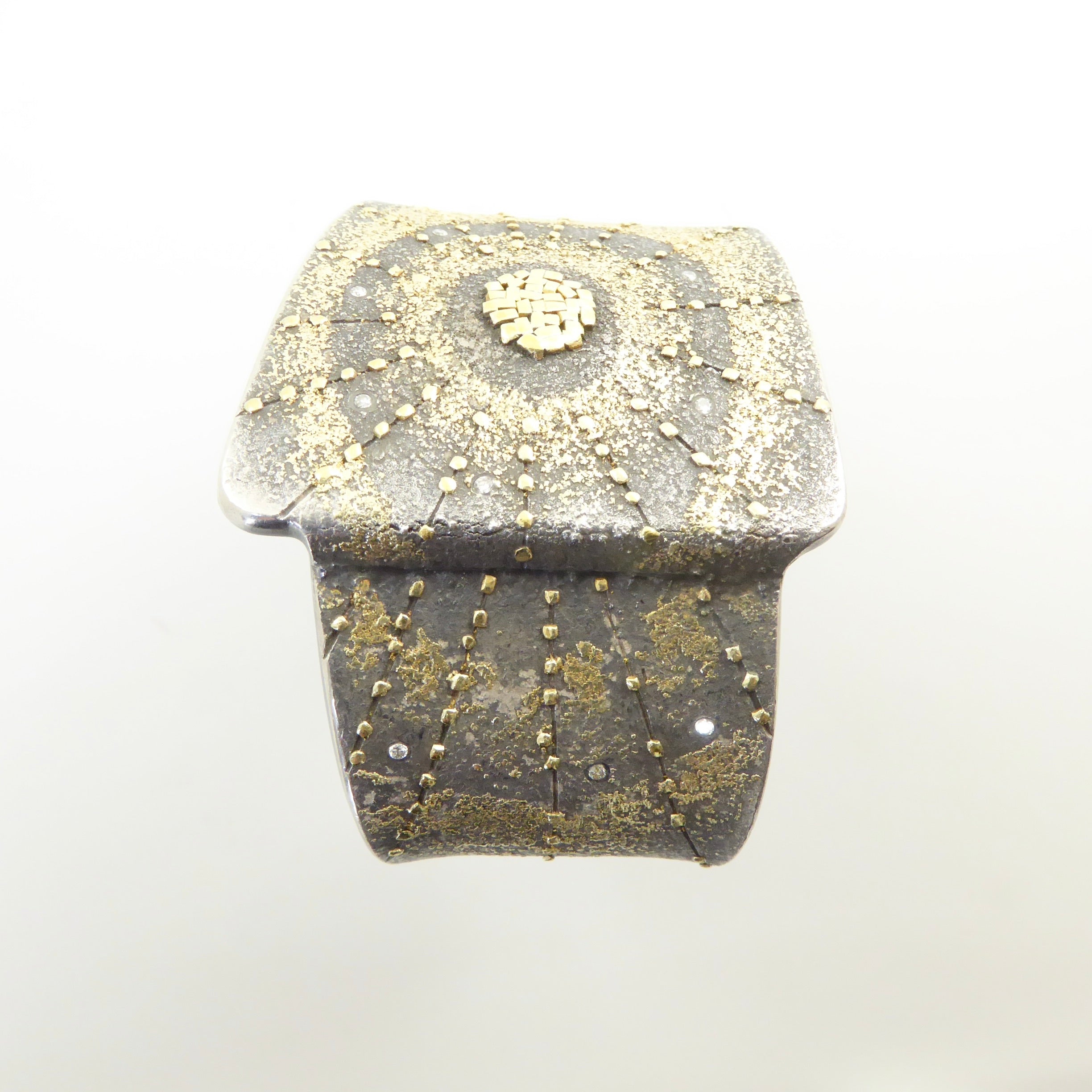 Cuff Bracelet in Silver, Gold, and Diamonds