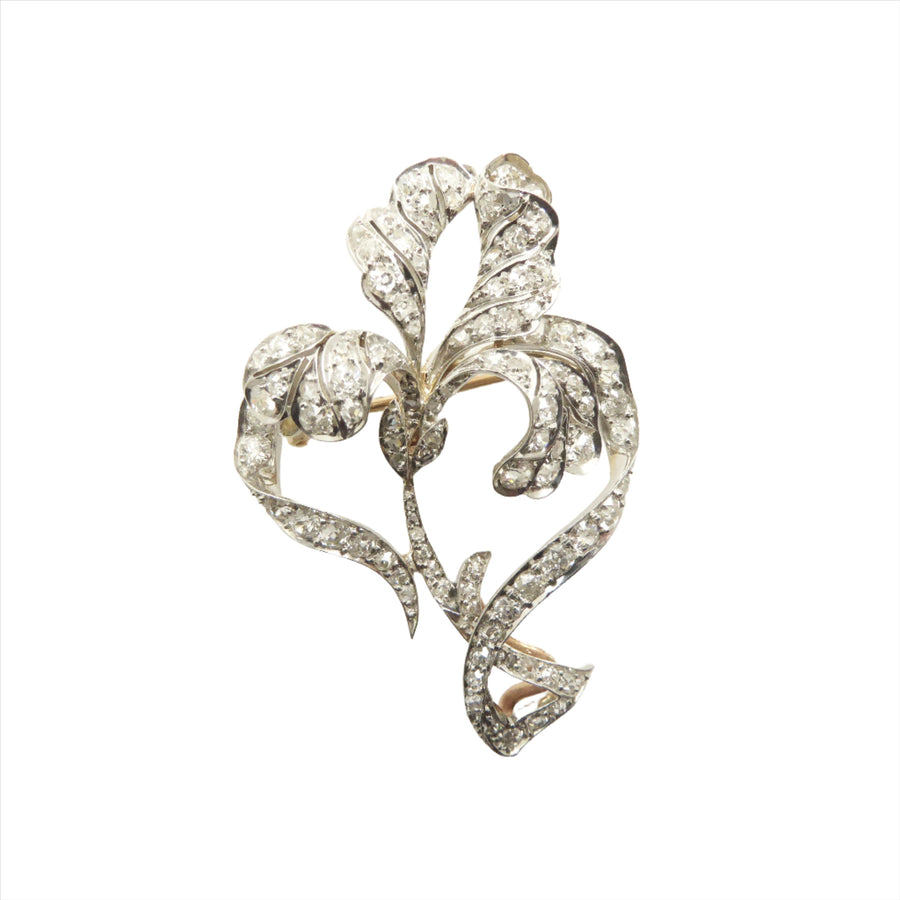 Antique French diamond iris flower brooch