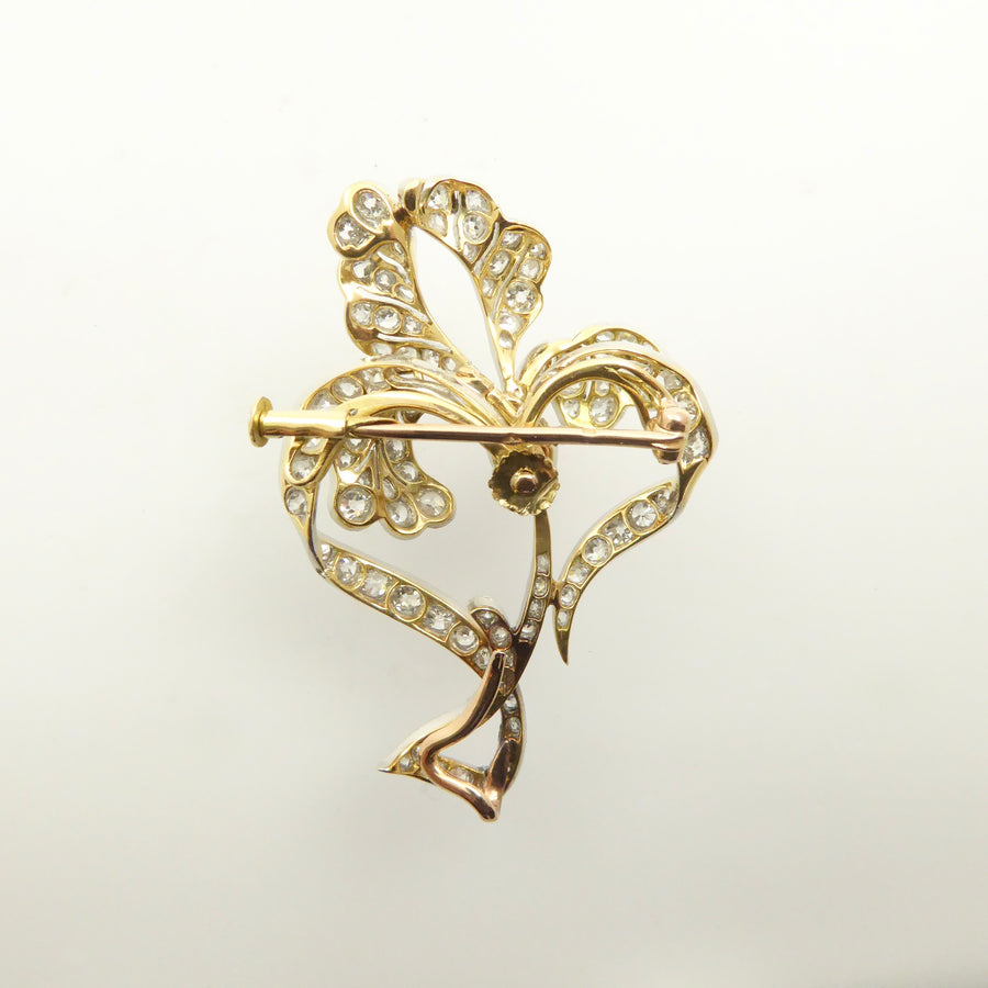 Antique French diamond iris flower brooch