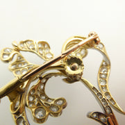 Antique French Diamond, Gold, and Platinum Brooch of an Iris