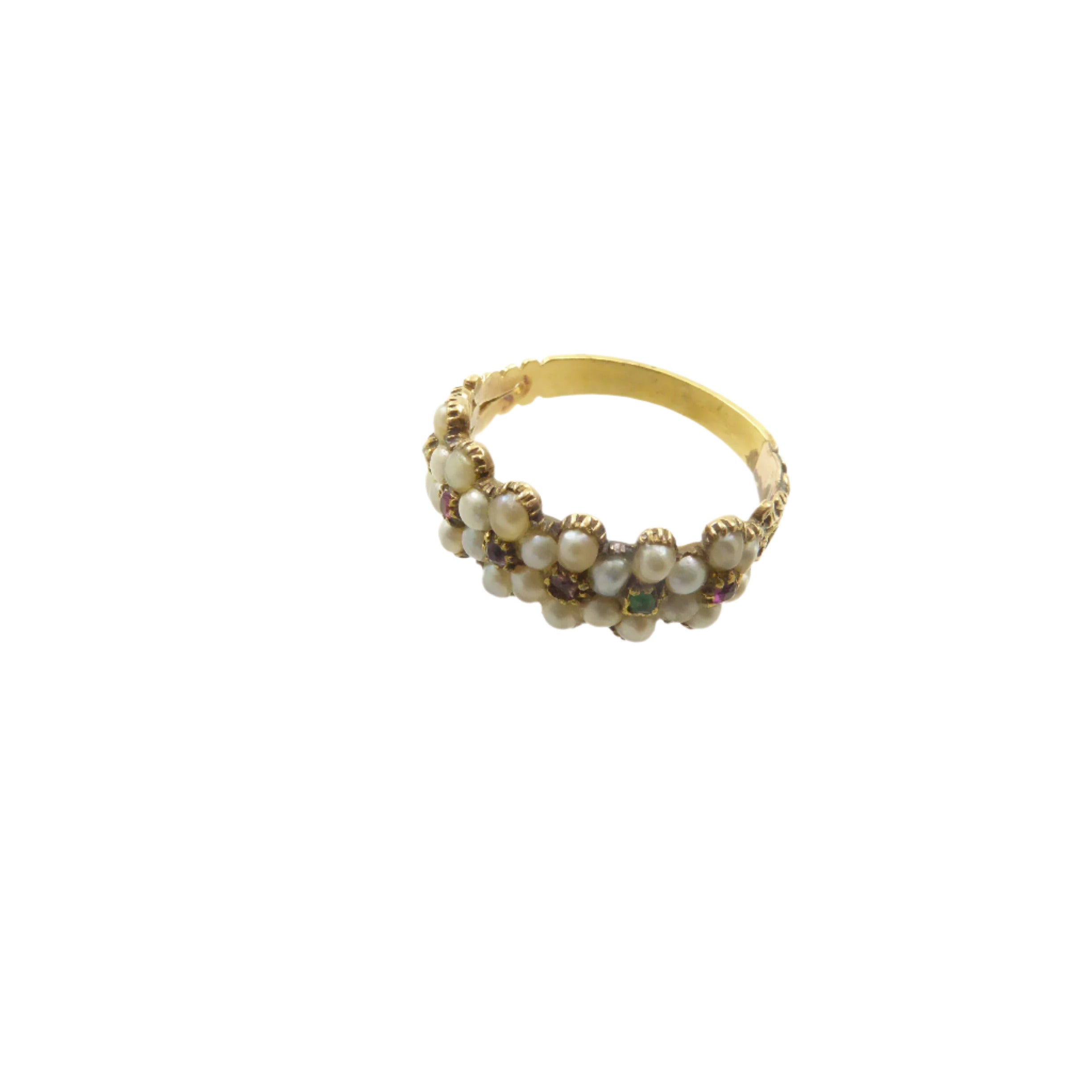 Antique Acrostic Regard Ring with Pearl Flowers