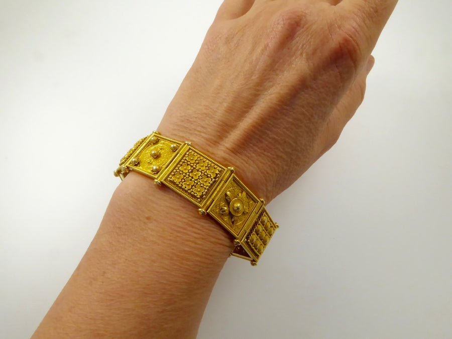 Etruscan revival gold braclelet granulation