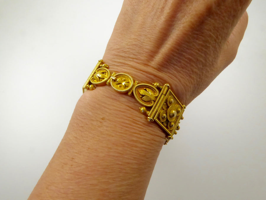 Etruscan revival gold braclelet granulation