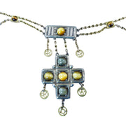 Arts and Crafts Necklace in Gold and Silver with Tiger's Eye and Cat's Eye