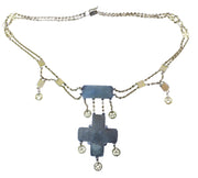 Arts and Crafts Necklace in Gold and Silver with Tiger's Eye and Cat's Eye Stones