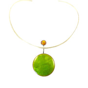 James Parker Green Enamel Pendant with Orange Sapphire