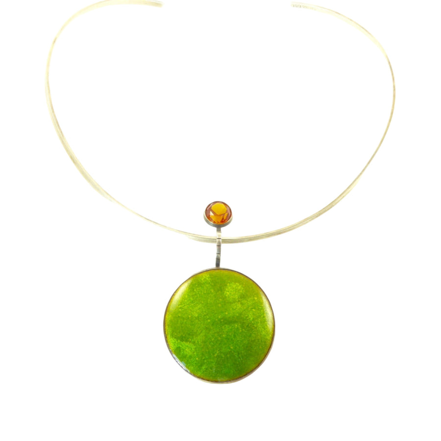 James Parker Green Enamel Pendant with Orange Sapphire