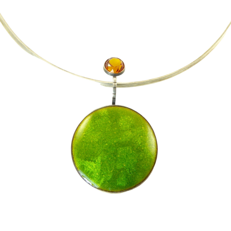 James Parker Green Enamel Pendant with Orange Sapphire