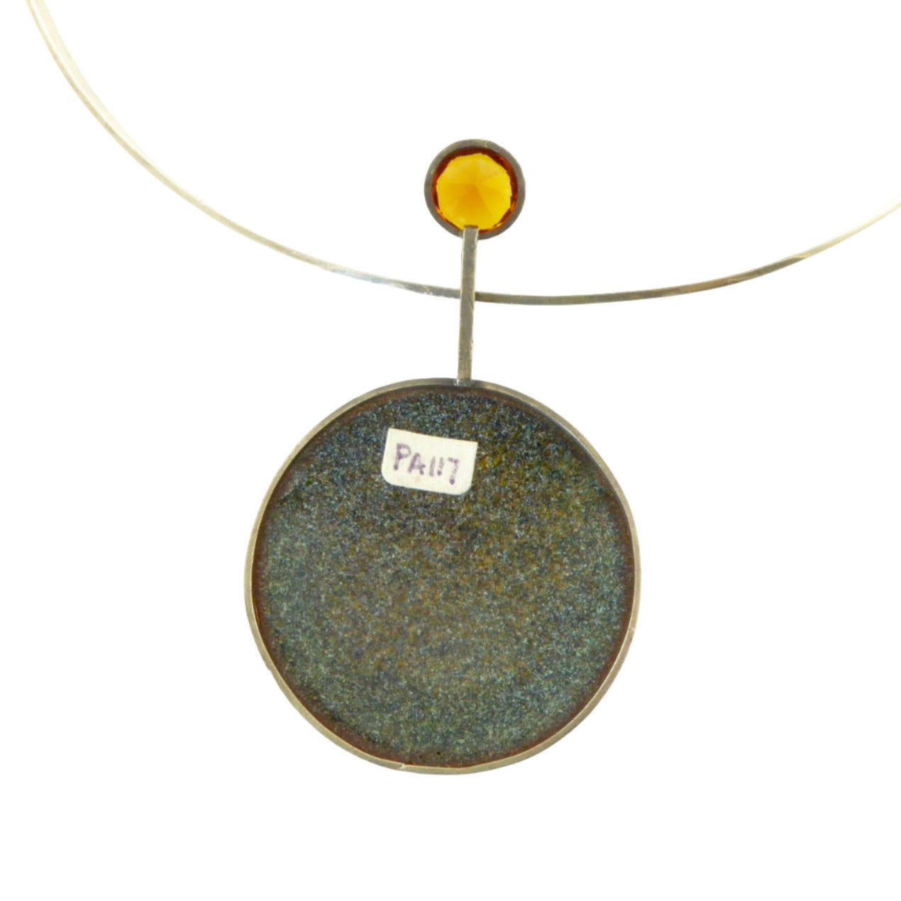 James Parker Green Enamel Pendant with Orange Sapphire