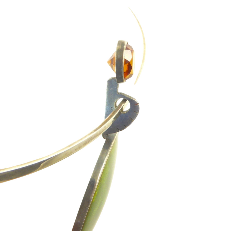 James Parker Green Enamel Pendant with Orange Sapphire
