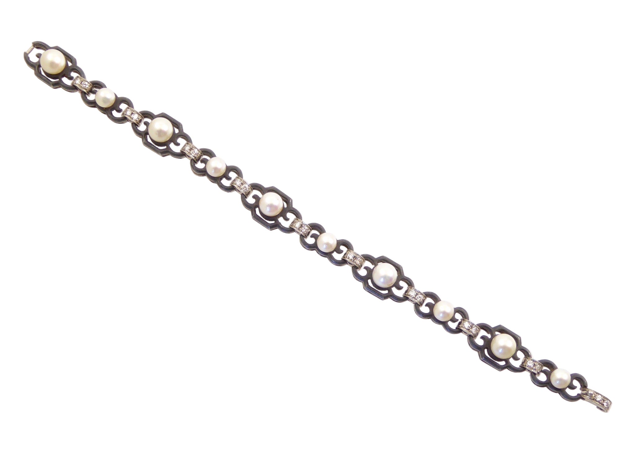 Marsh and Co. Diamond, Pearl, and Blackened Steel Bracelet