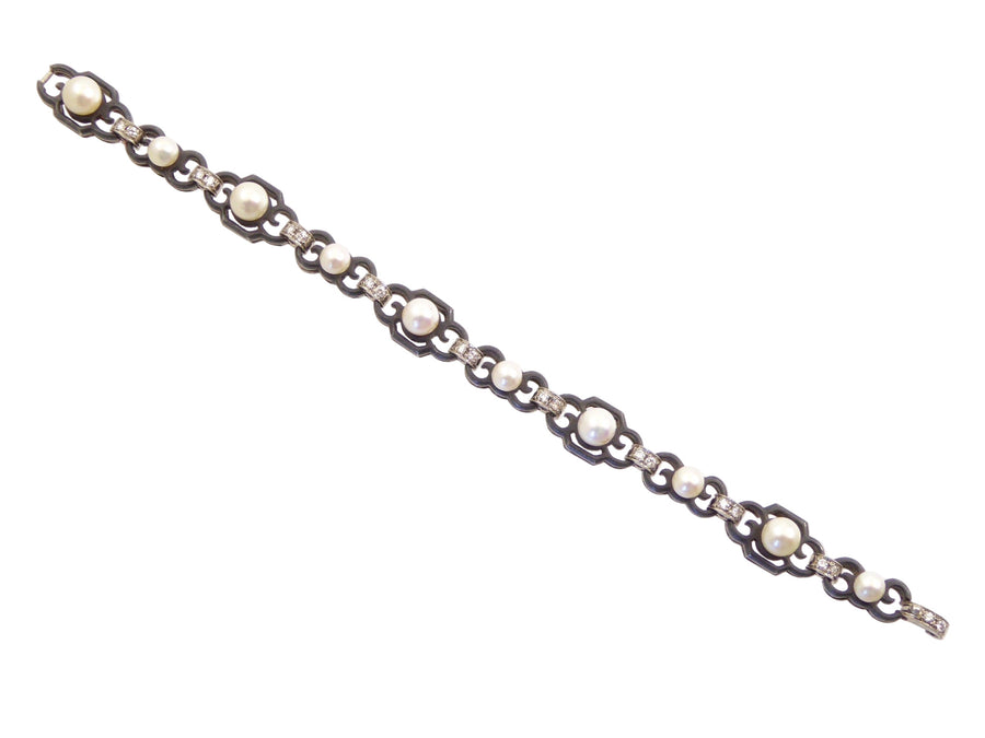 Marsh and Co. Diamond, Pearl, and Blackened Steel Bracelet