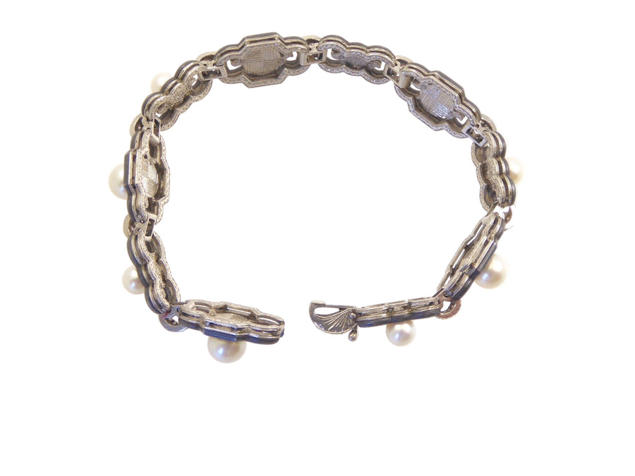 Marsh and Co. Diamond, Pearl, and Blackened Steel Bracelet