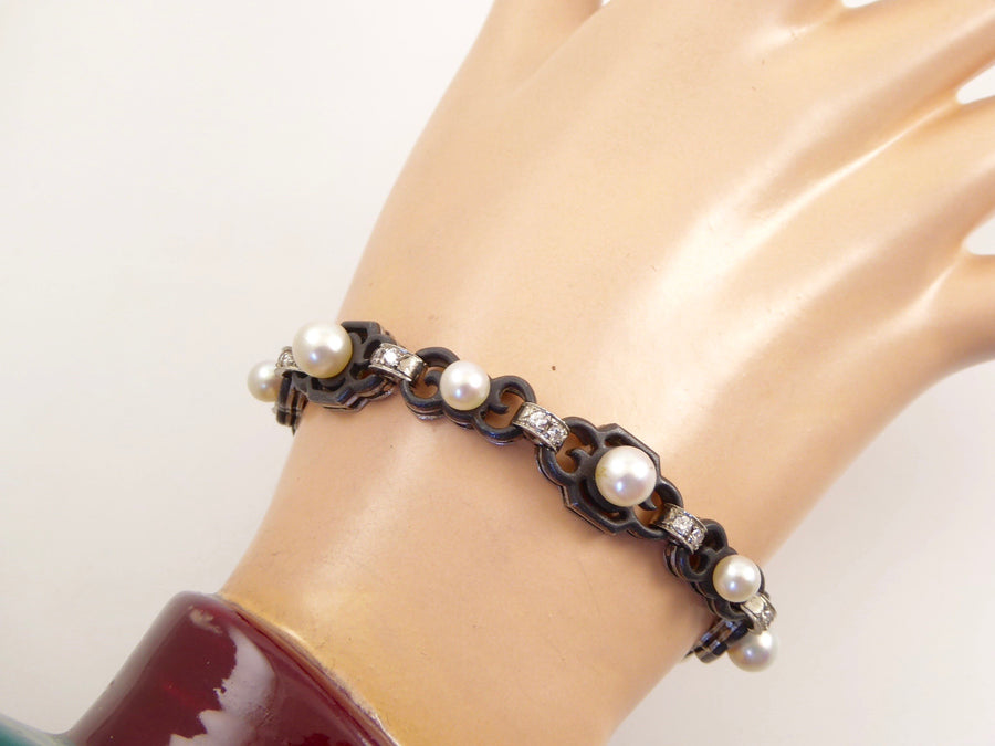 Marsh and Co. Diamond, Pearl, and Blackened Steel Bracelet