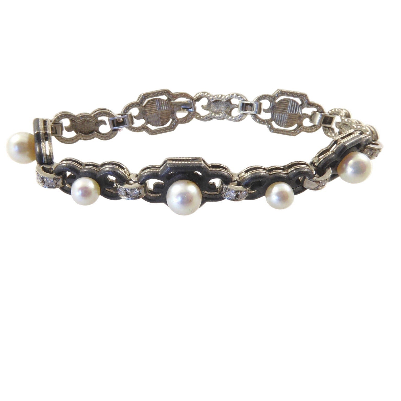 Marsh and Co. Diamond, Pearl, and Blackened Steel Bracelet