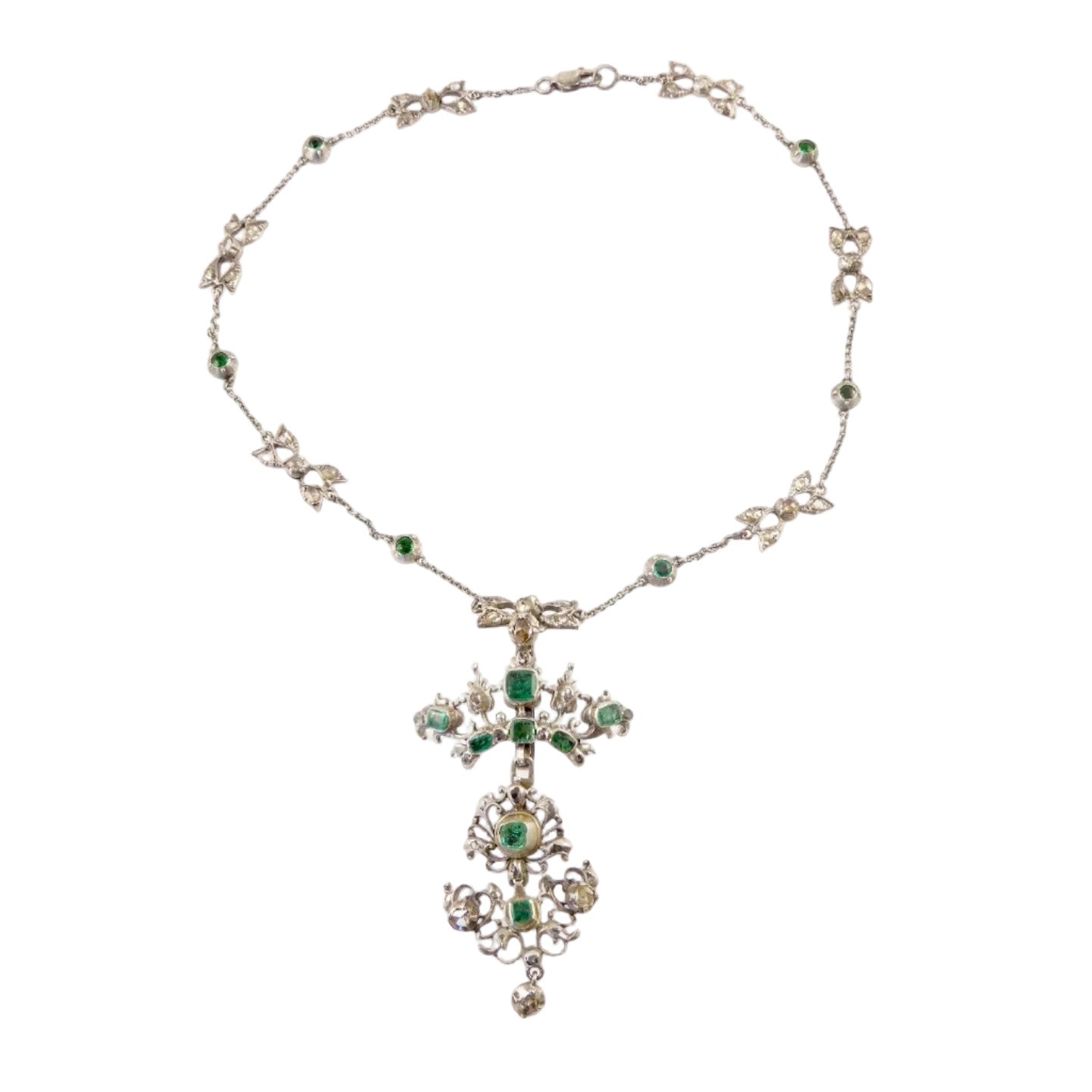 Antique Iberian Diamond and Emerald Necklace
