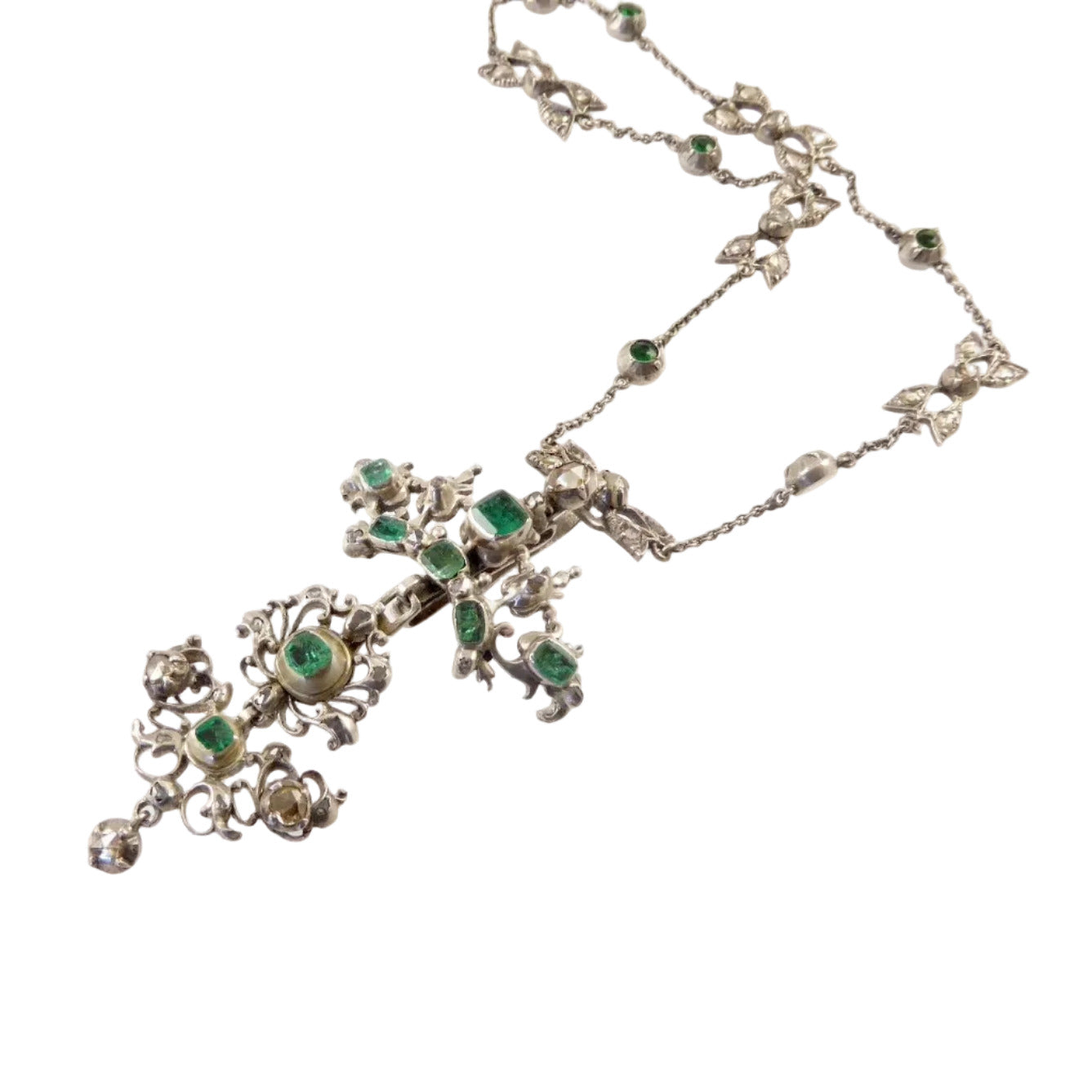 Antique Iberian Diamond and Emerald Necklace