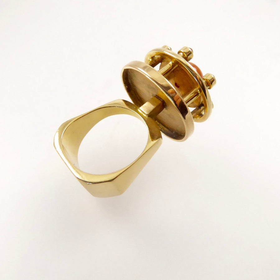 Modernist gold ring fire opal