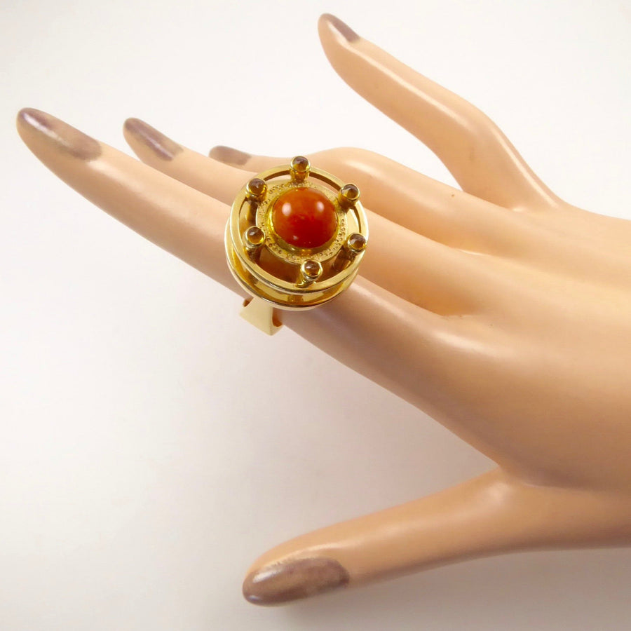Modernist gold ring fire opal