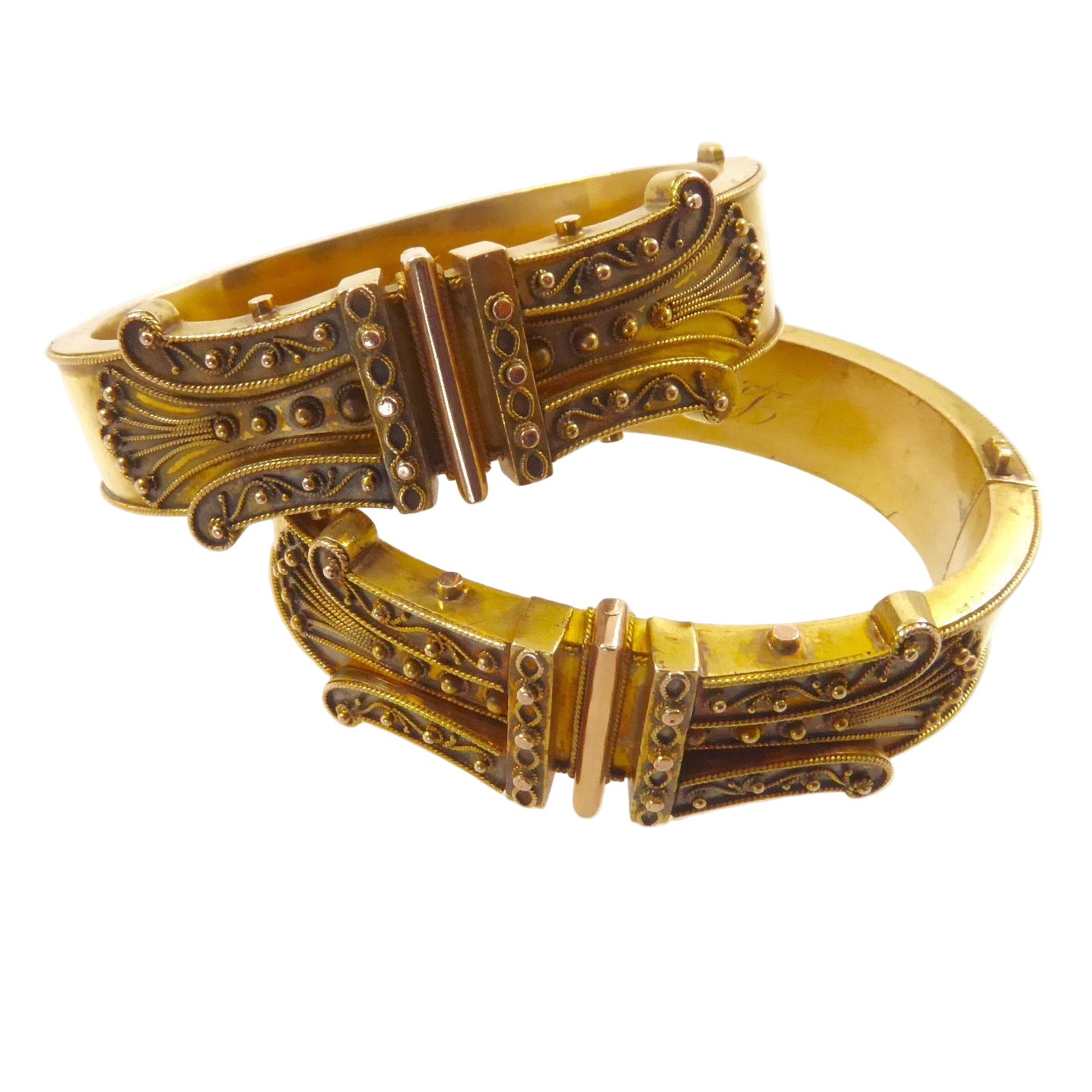 Pair of 14 Karat Gold Archaeological Revival Bracelets