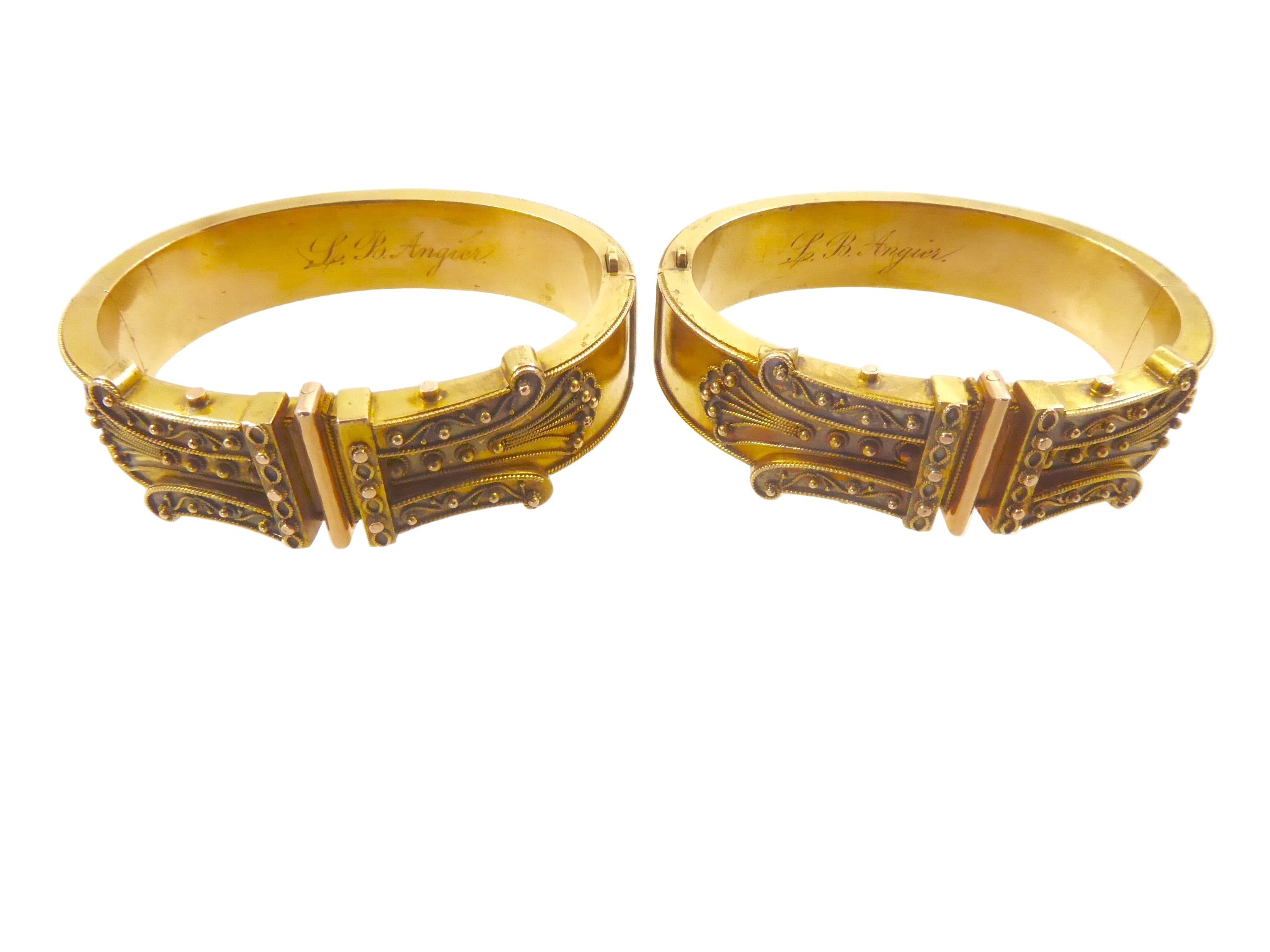 Pair of 14 Karat Gold Archaeological Revival Bracelets