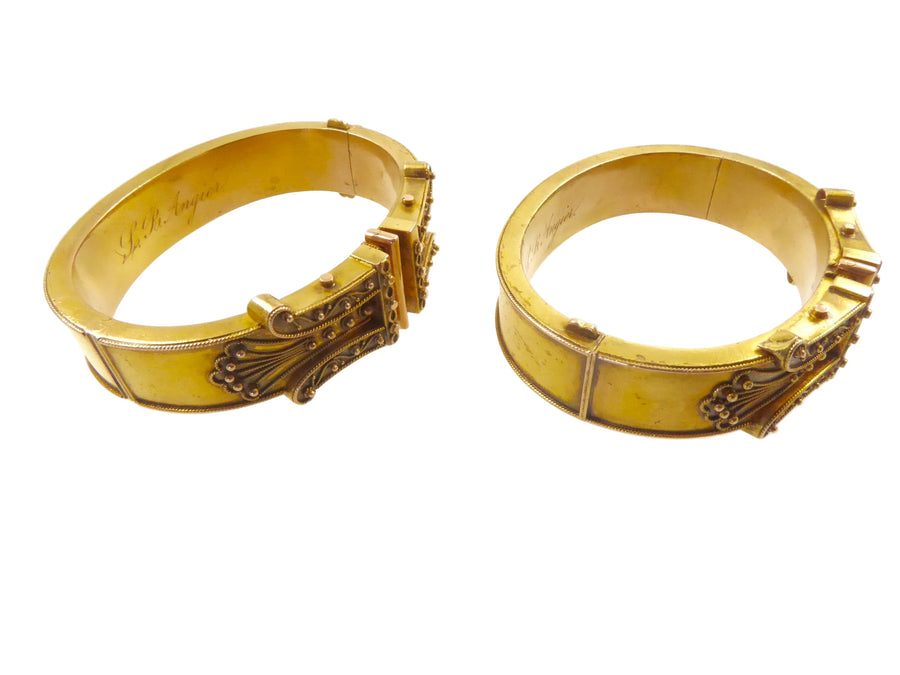 Pair of 14 Karat Gold Archaeological Revival Bracelets
