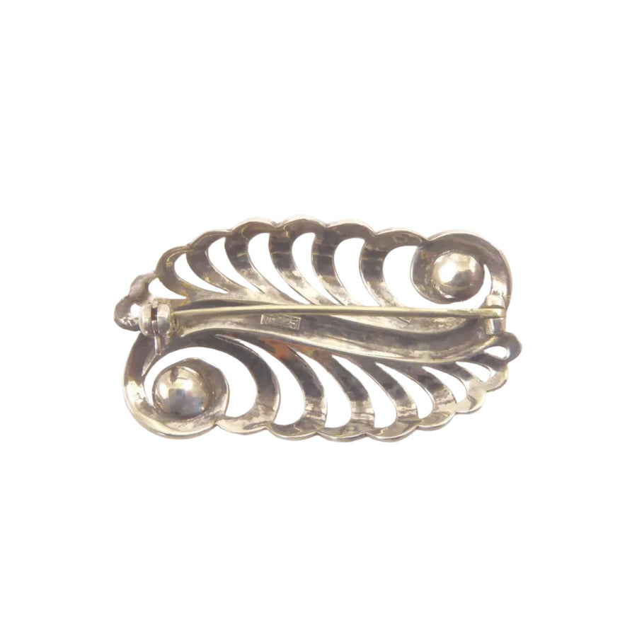 Fahrner Coral and Marcasite Brooch