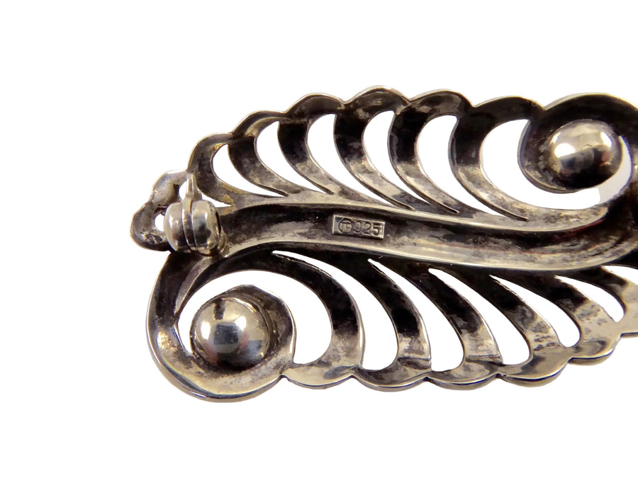 Fahrner Coral and Marcasite Brooch