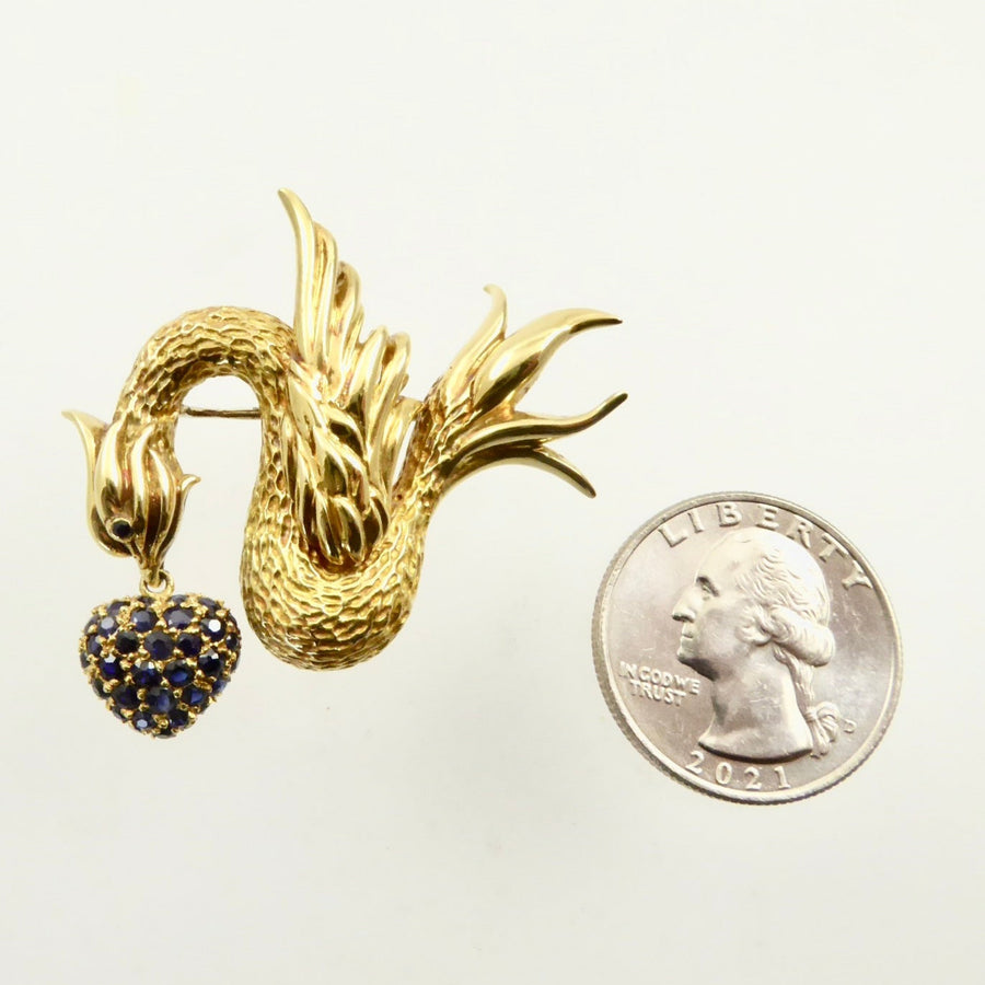 Tiffany bird heart gold brooch