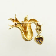 Tiffany bird heart gold brooch