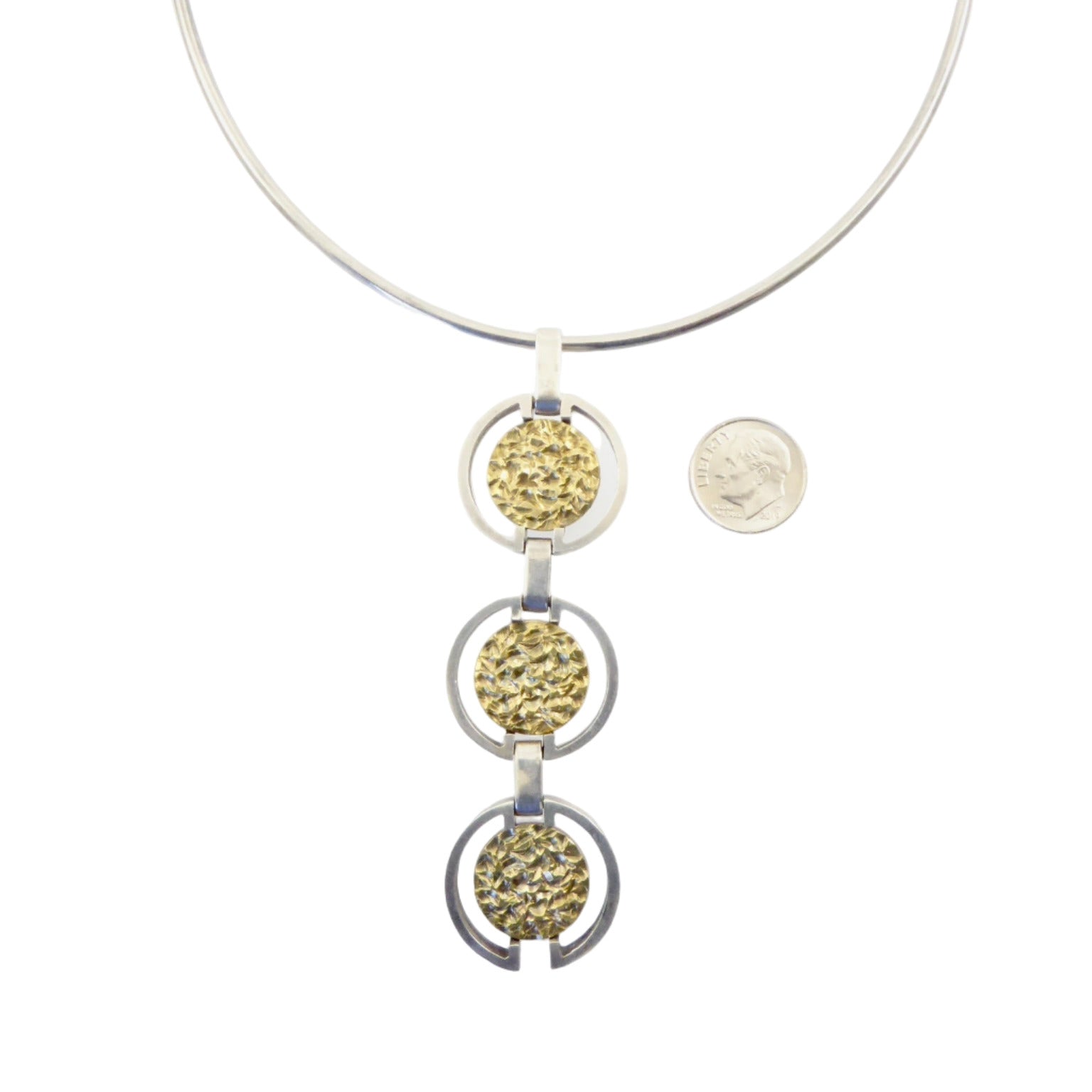 Anton Michelsen Silver Neck Ring with Long Two-Tone Pendant