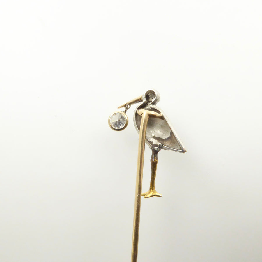 antique stork stick pin