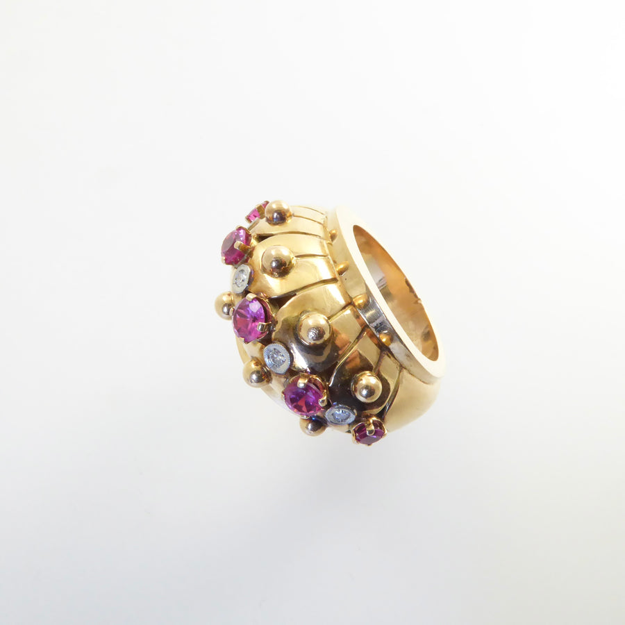 Retro Dome Ring with Diamonds and Rubies