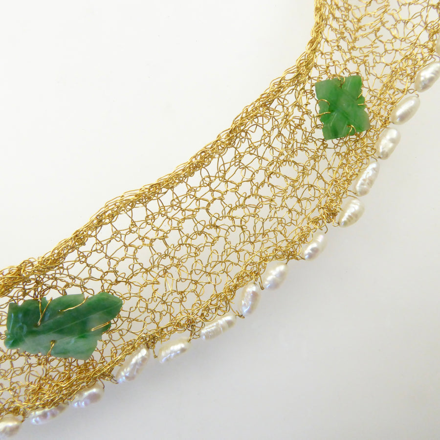 Miye Matsukata gold jade pearl necklace