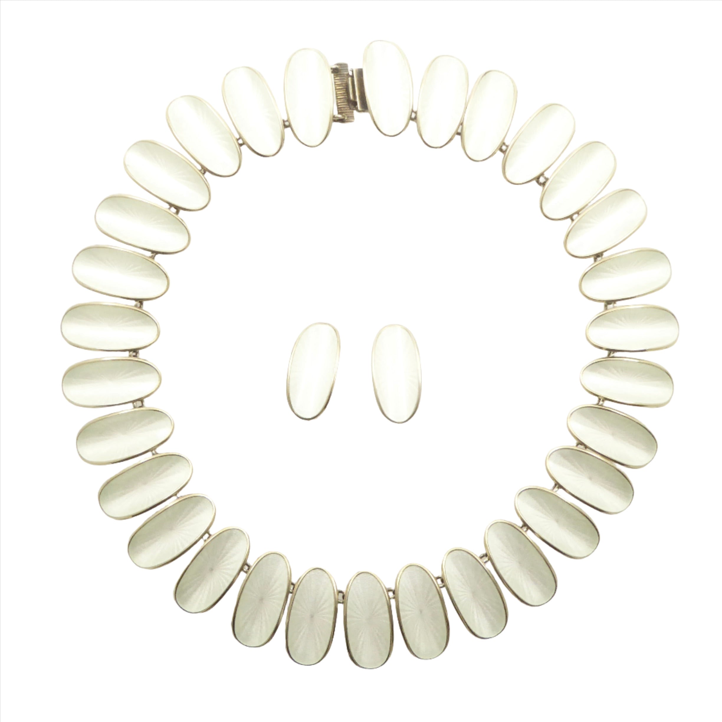 David-Andersen White Enamel Necklace and Earrings Designed by Willy Winnaess