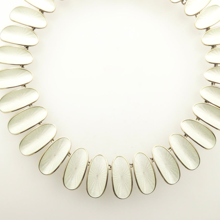 David-Andersen White Enamel Necklace and Earrings Designed by Willy Winnaess