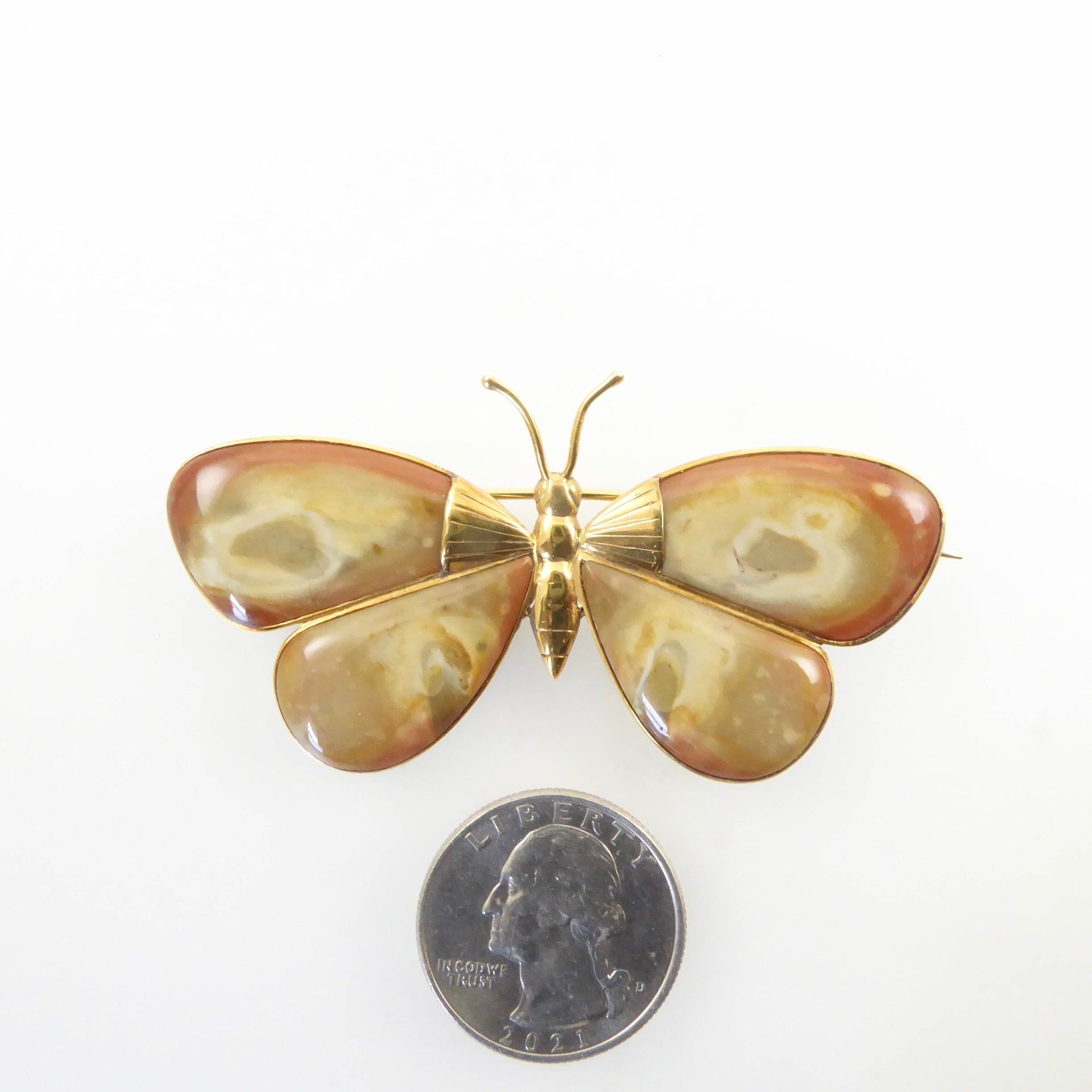 Antique Gold and Agate Butterfly Brooch