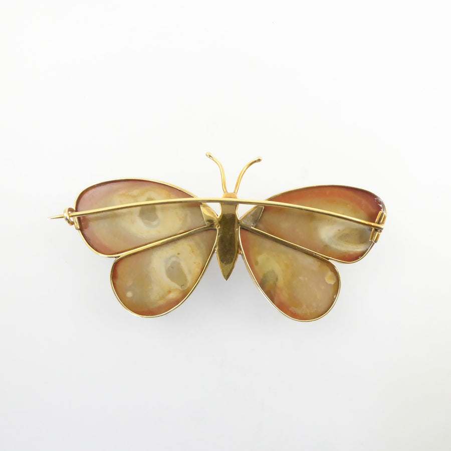 Antique Gold and Agate Butterfly Brooch