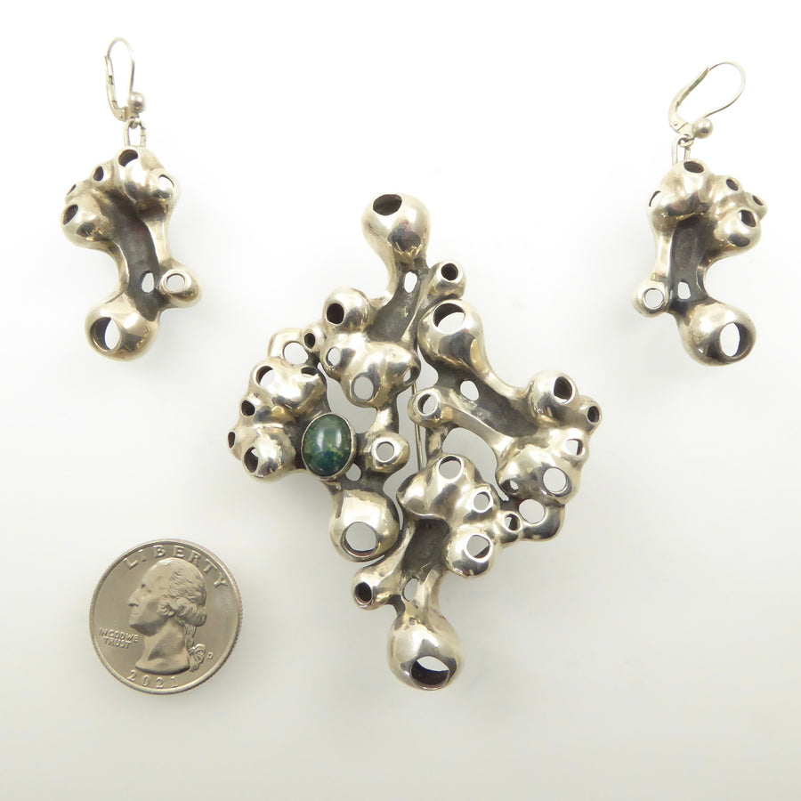 Large Brutalist Brooch and Earring Set