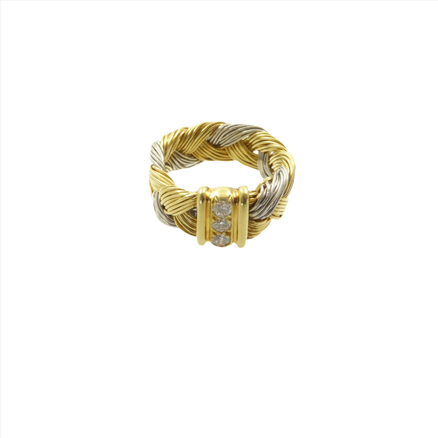 Henry Dunay Gold and Platinum Braided Ring with Diamonds