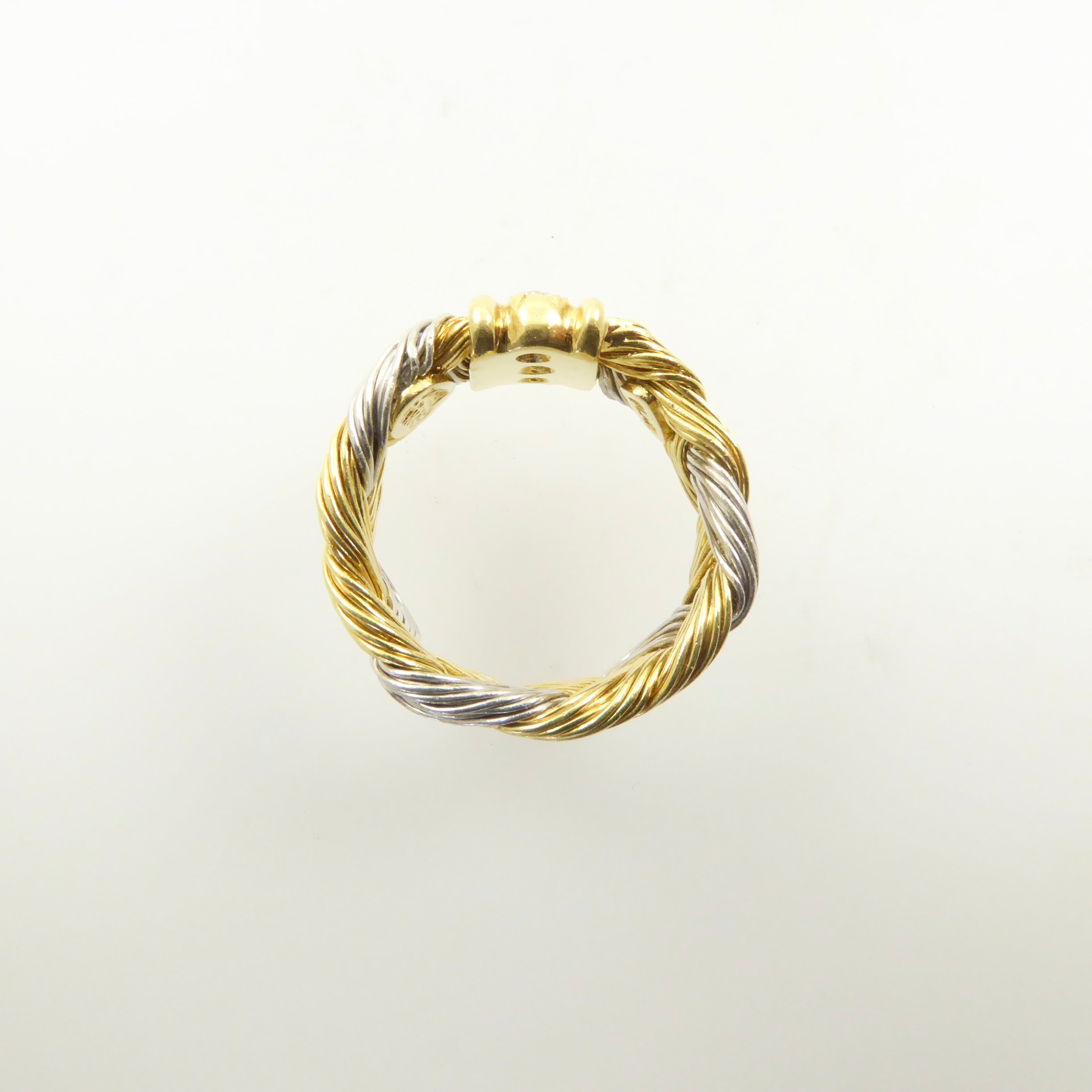 Henry Dunay Gold and Platinum Braided Ring with Diamonds