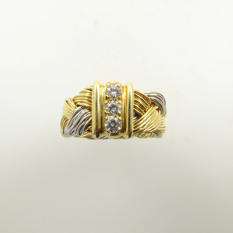 Henry Dunay Gold and Platinum Braided Ring with Diamonds