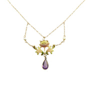 Art Nouveau Gold, Enamel, Pearl, and Amethyst Necklace