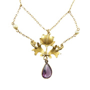 Art Nouveau Gold, Enamel, Pearl, and Amethyst Necklace