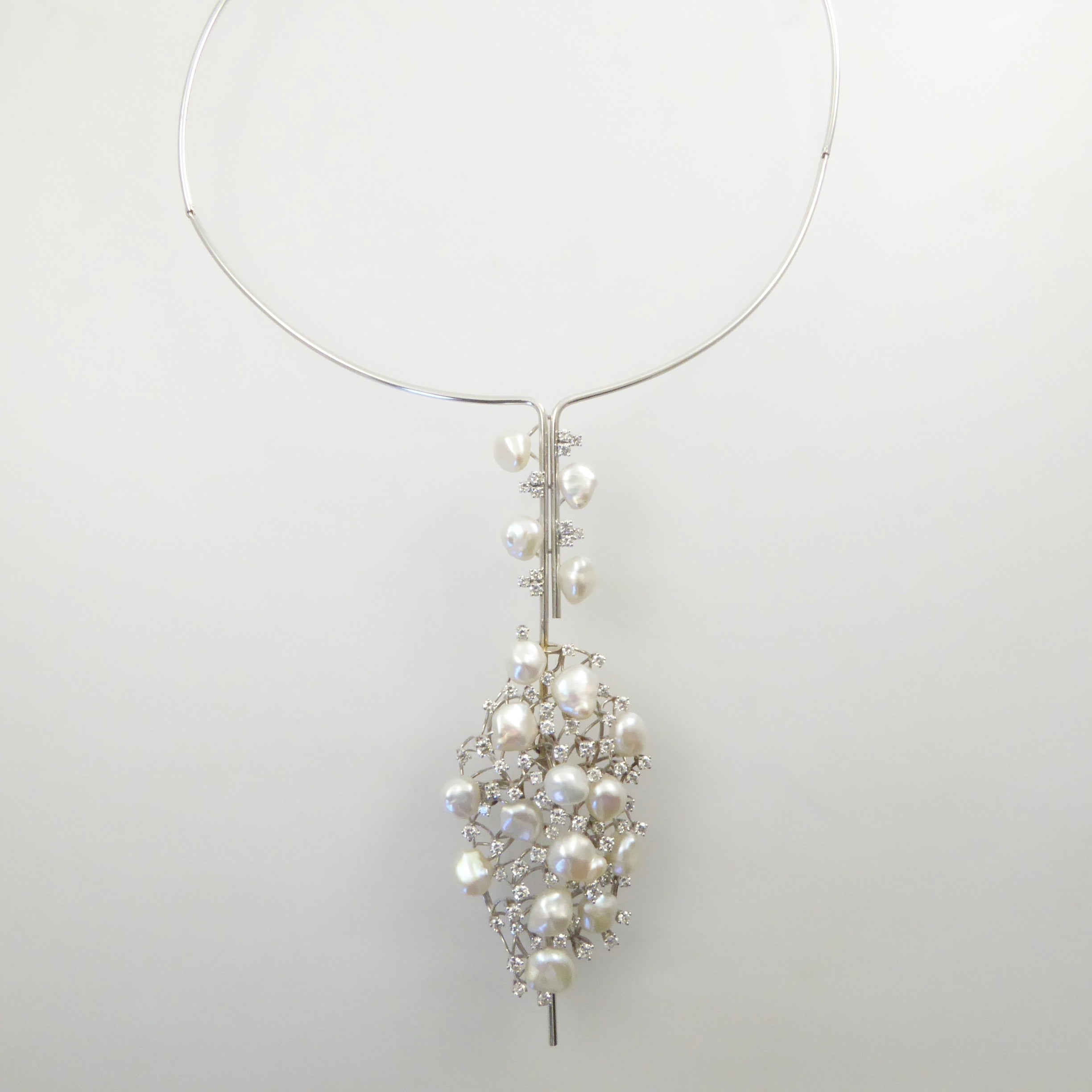 Diamond, pearl, white gold 1970's necklace