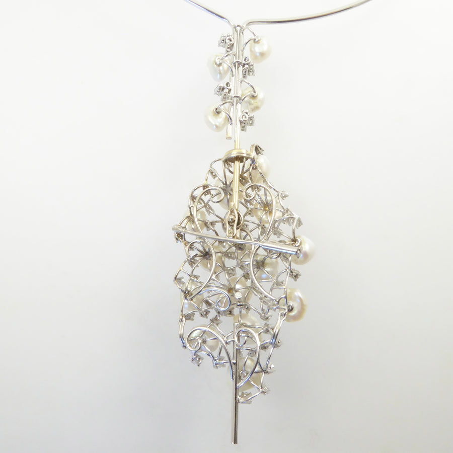 Diamond, Pearl, and White Gold Necklace c. 1970