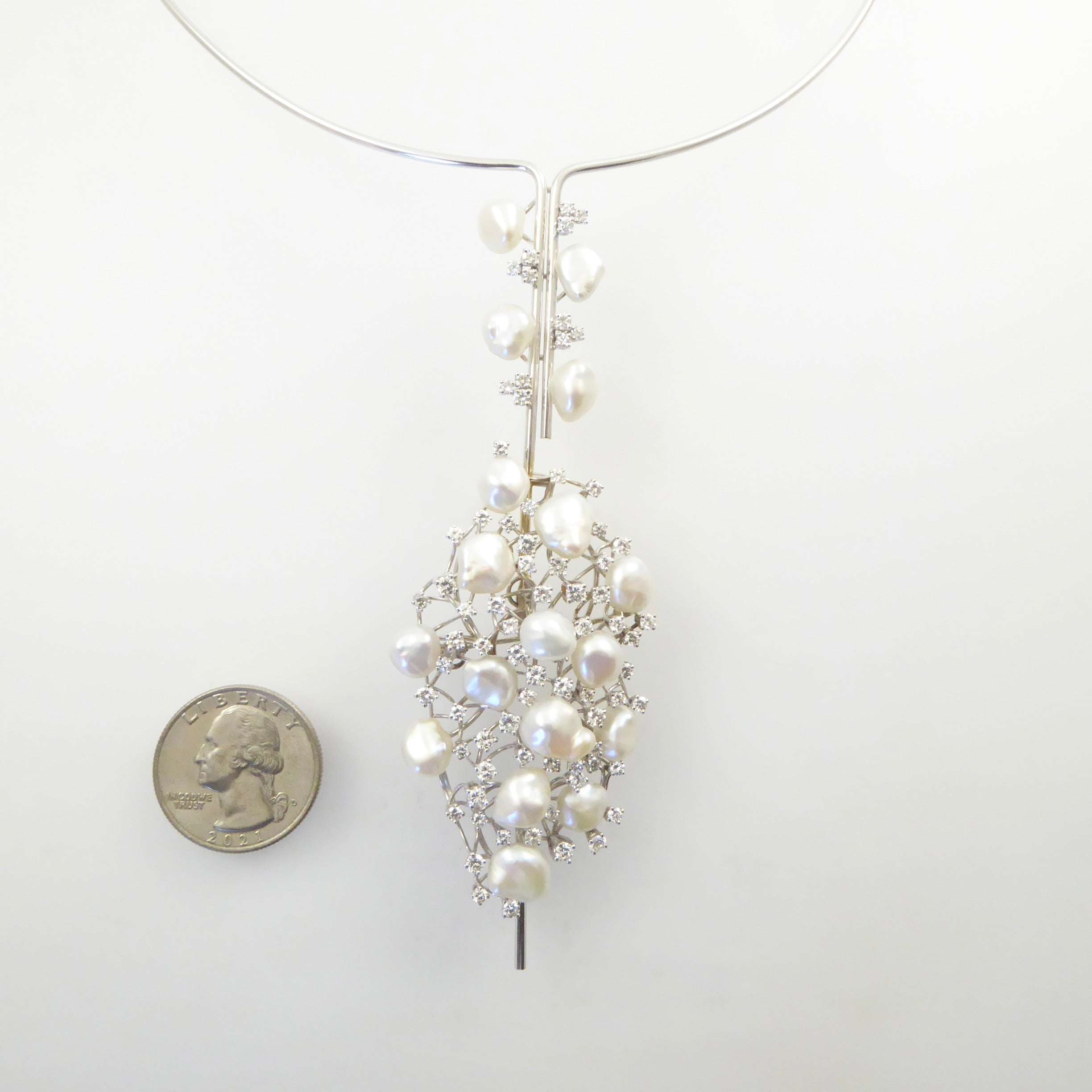 Diamond, pearl, white gold 1970's necklace