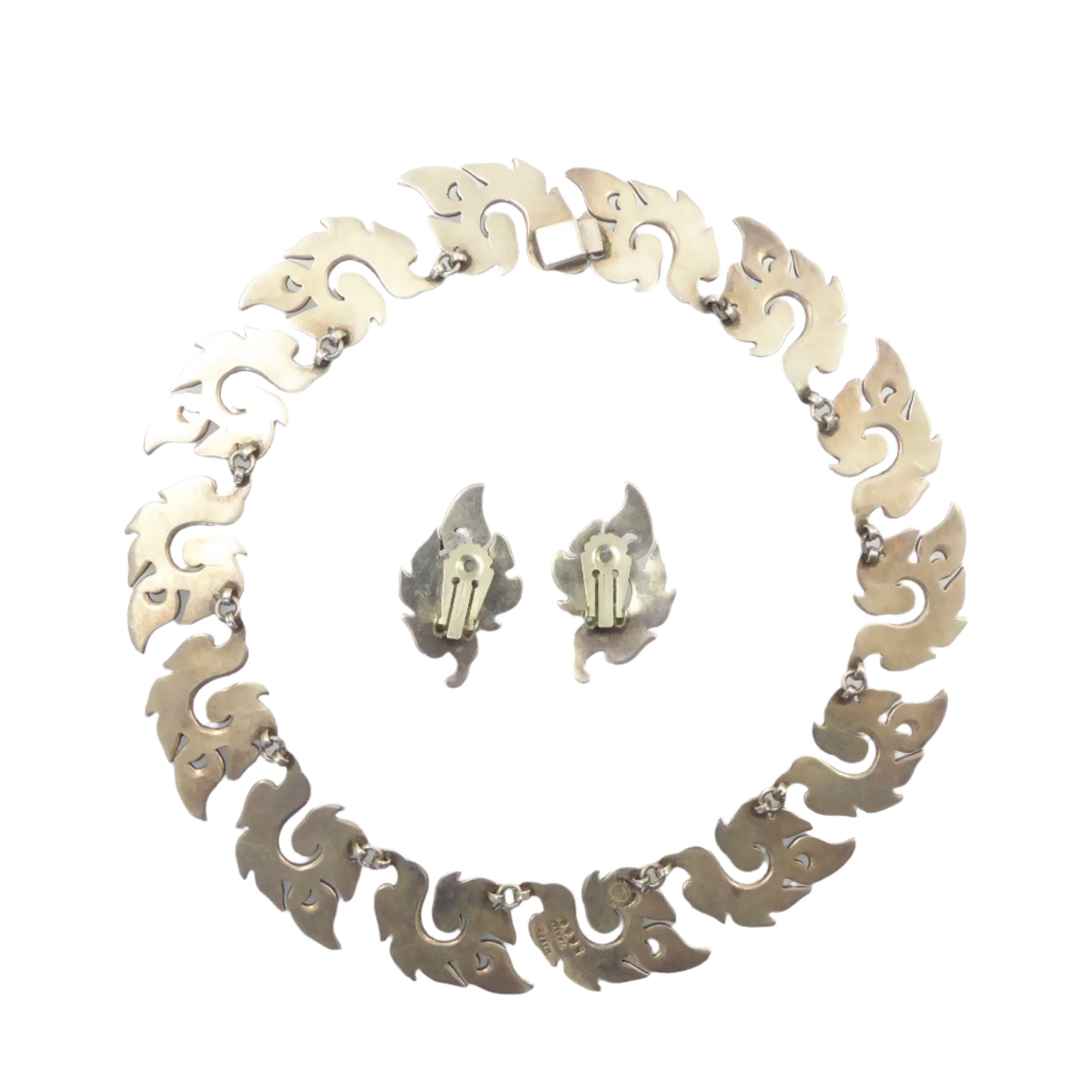 Margot de Taxco "Leaf Shell" Necklace and Earrings 5611