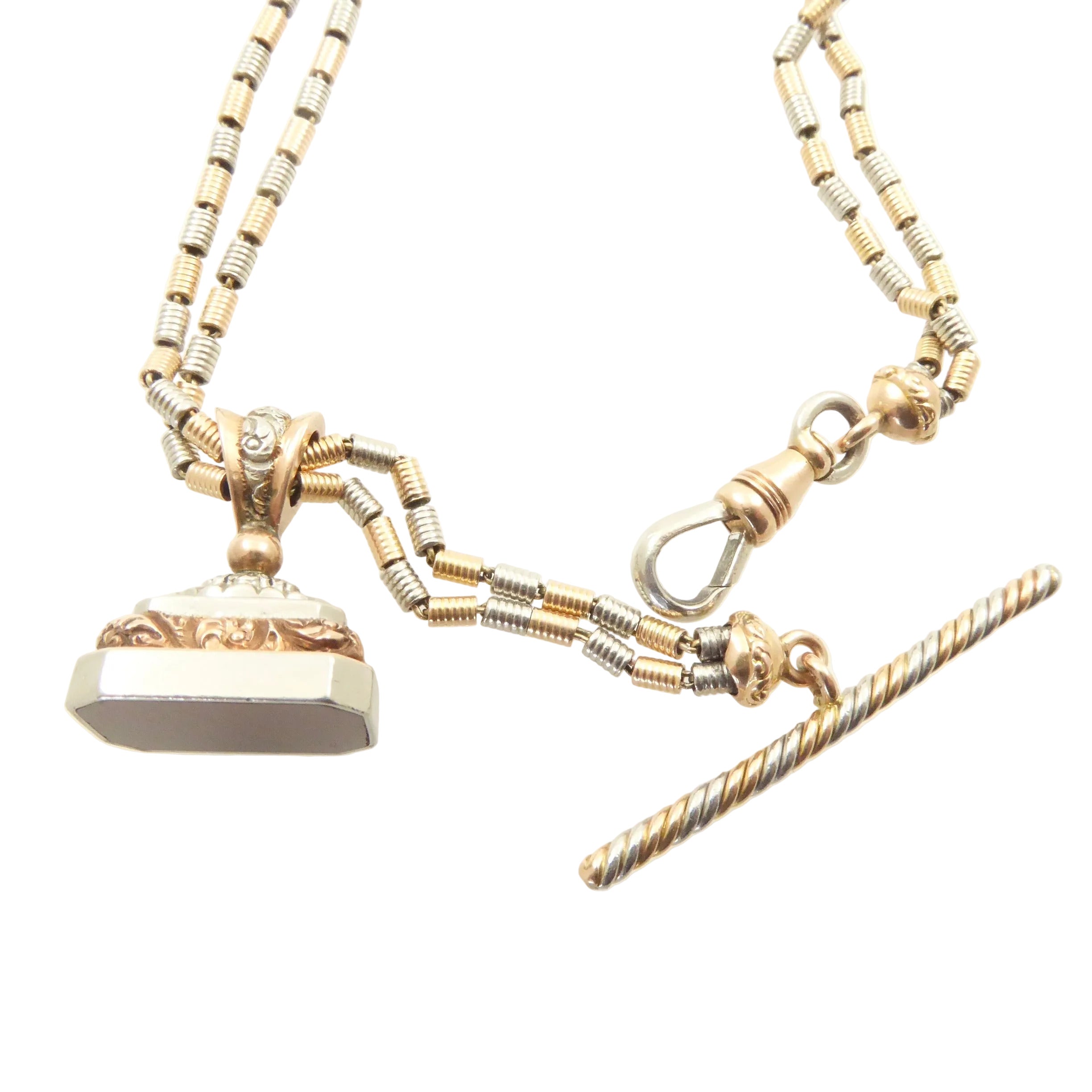 Platinum and Gold Antique Watch Chain with Matching Fob